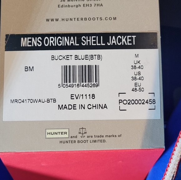 Hunter Men's Original Shell Hooded Jacket Bucket Blue Size Medium - Picture 3 of 6